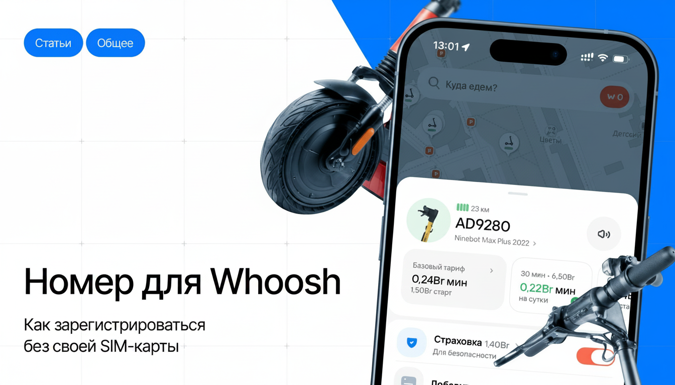 Скидка 30% на первые 3 поездки в Whoosh: регистрация по SMS через виртуальный номер.